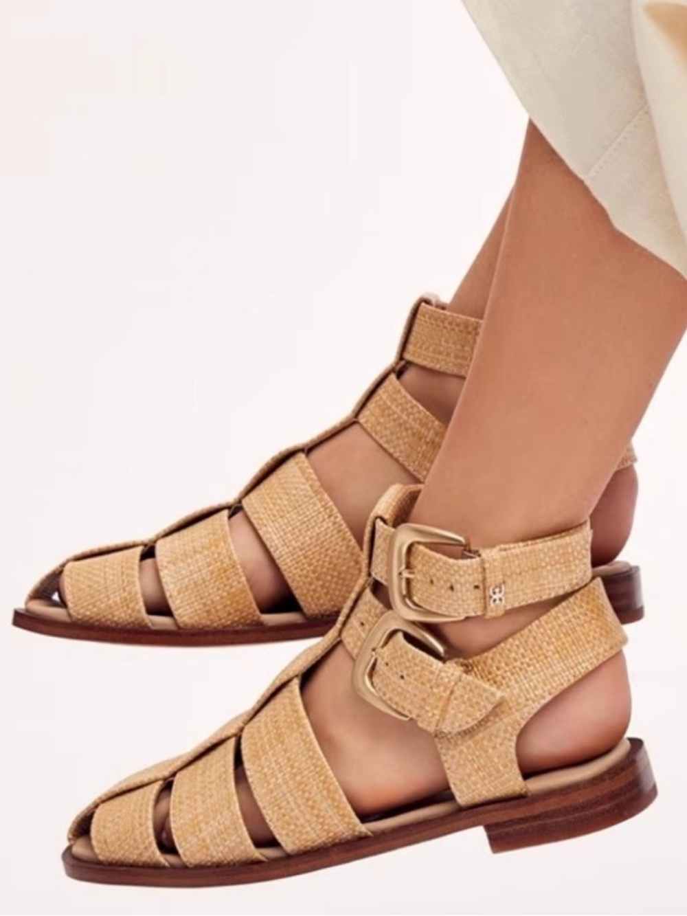 Sam Edelman Fisherman Double Buckle Woven Rattan Sandals